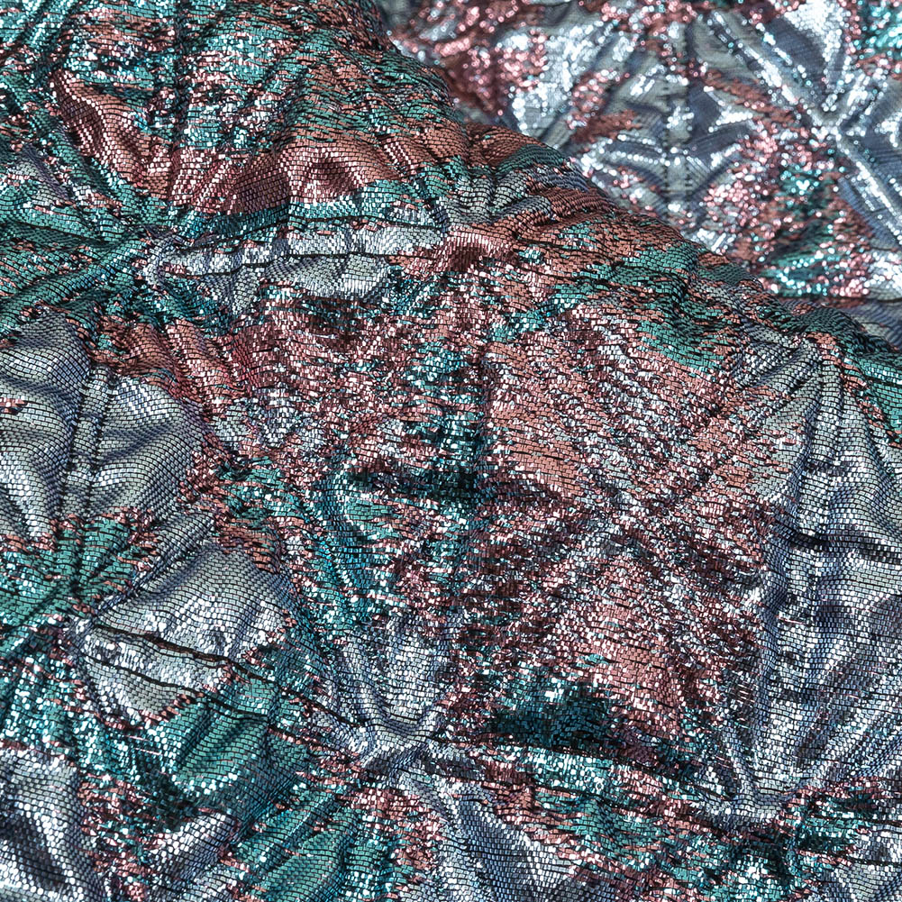 Metallic Powder Blue, Aqua and Baby Pink Lattice Quilted Look Luxury Brocade Metallic Powder Blue, Aqua and Baby Pink Lattice Quilted Look Luxury Brocade