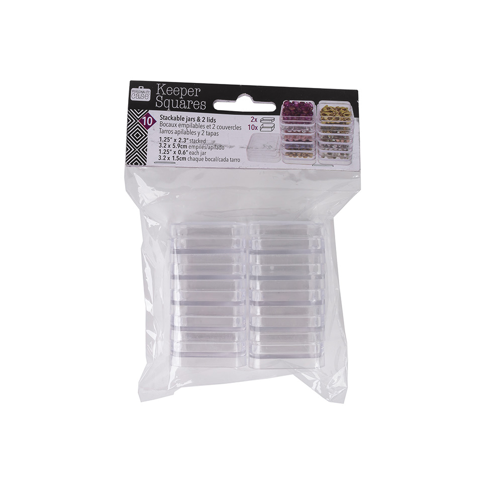 10 Square Stacker Jars with 2 Lids – 1.25″ x 2.3″ 10 Square Stacker Jars with 2 Lids – 1.25″ x 2.3″