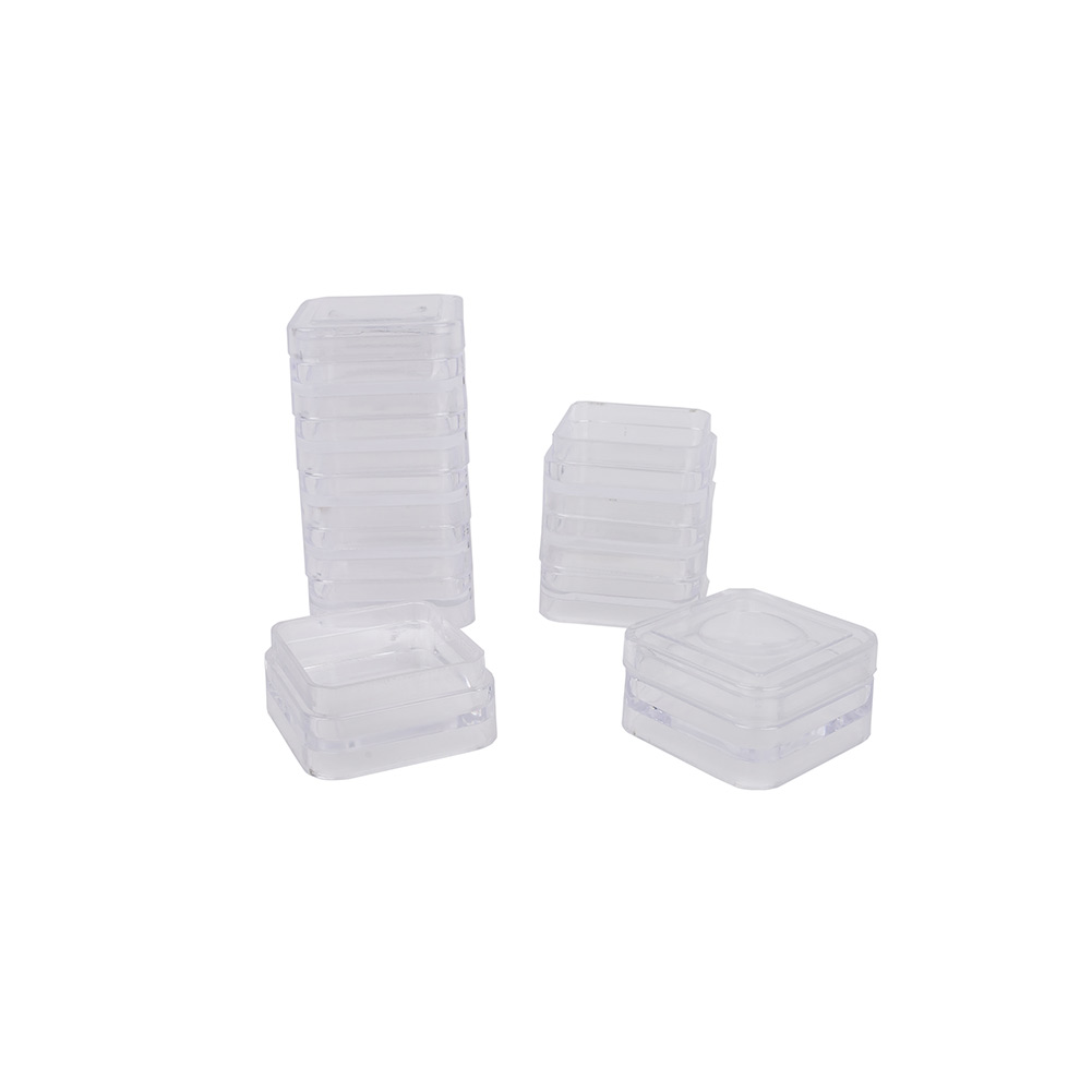 10 Square Stacker Jars with 2 Lids – 1.25″ x 2.3″ 10 Square Stacker Jars with 2 Lids – 1.25″ x 2.3″