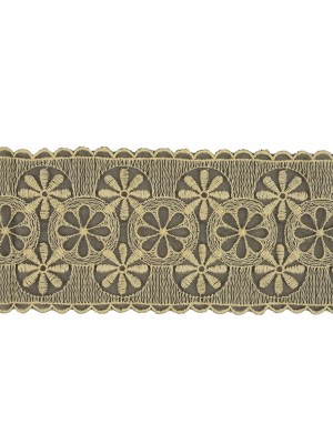 Pistachio Shell and Black Circles and Flowers Embroidered Mesh Lace Trim with Scalloped Borders – 4.25″ Pistachio Shell and Black Circles and Flowers Embroidered Mesh Lace Trim with Scalloped Borders – 4.25″