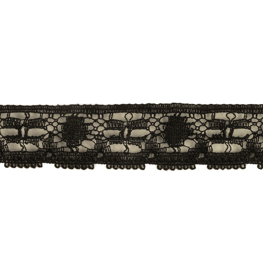 Black Abstracted Floral Cotton Blend Lace Trim - 0.75"