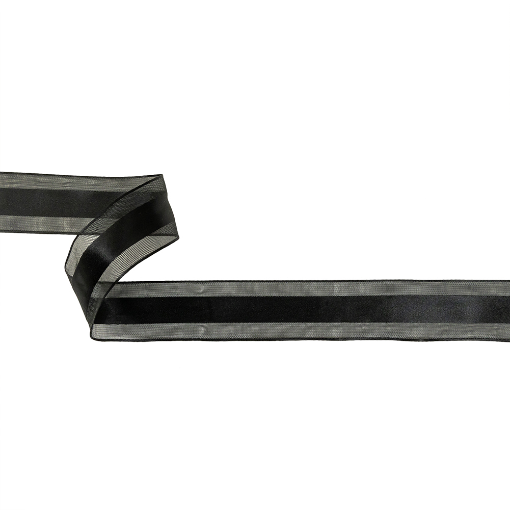 Black Double Faced Satin Ribbon with Sheer Woven Borders – 0.9375″ Black Double Faced Satin Ribbon with Sheer Woven Borders – 0.9375″