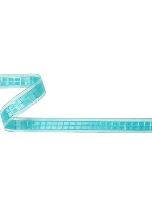 Turquoise Windowpane Checks and Sheer Borders Woven Ribbon – 0.625″ Turquoise Windowpane Checks and Sheer Borders Woven Ribbon – 0.625″