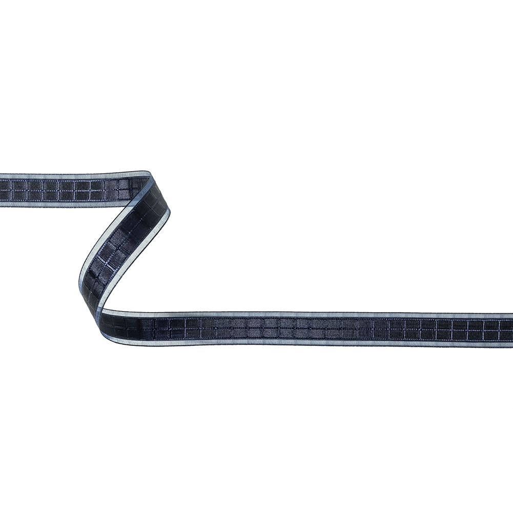 Evening Blue Windowpane Checks and Sheer Borders Woven Ribbon – 0.625″ Evening Blue Windowpane Checks and Sheer Borders Woven Ribbon – 0.625″