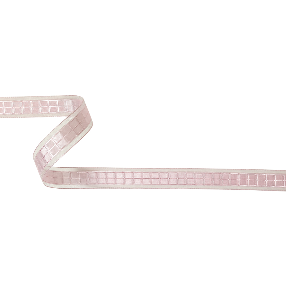 Pale Pink Windowpane Checks and Sheer Borders Woven Ribbon – 0.625″ Pale Pink Windowpane Checks and Sheer Borders Woven Ribbon – 0.625″