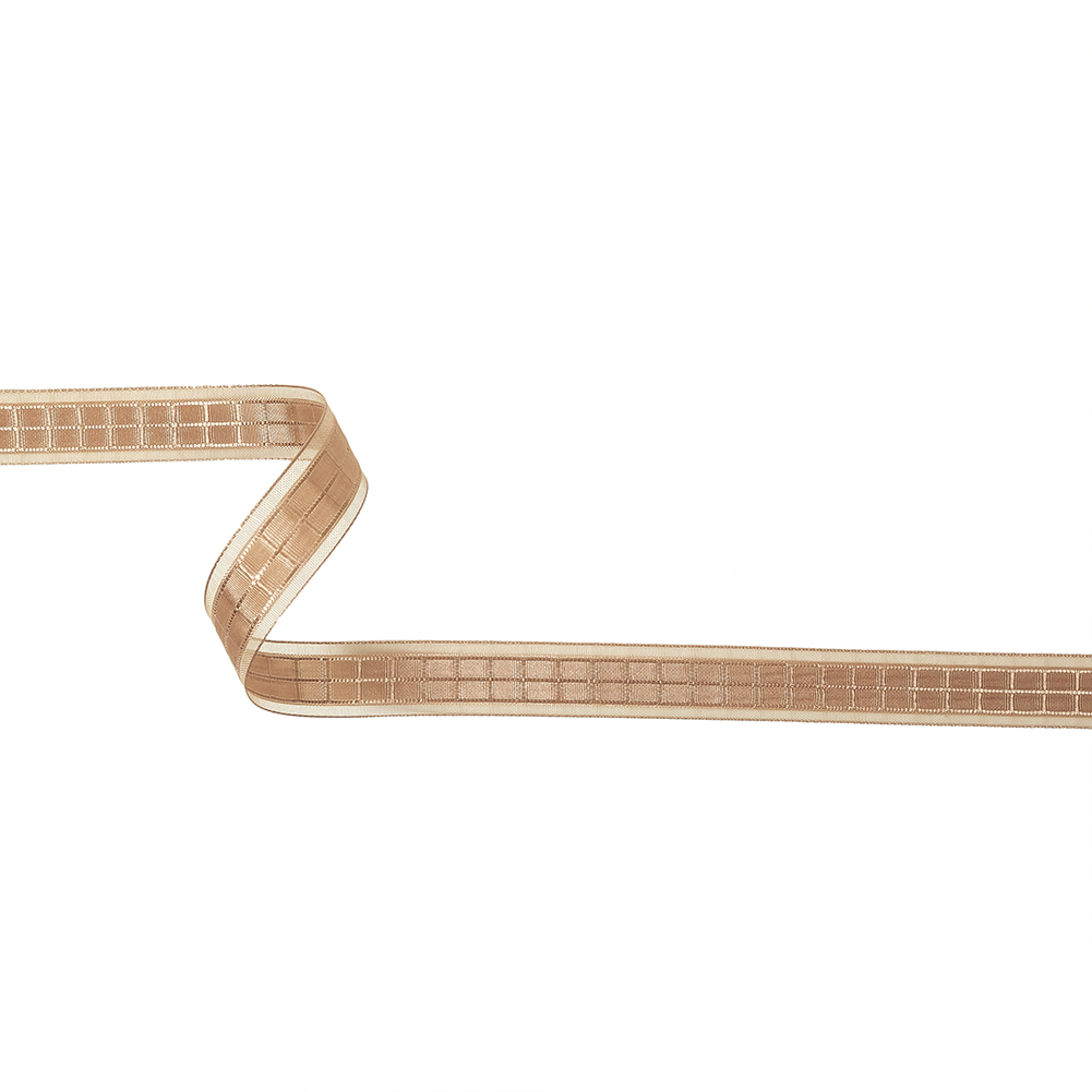 Gilded Beige Windowpane Checks and Sheer Borders Woven Ribbon – 0.625″ Gilded Beige Windowpane Checks and Sheer Borders Woven Ribbon – 0.625″