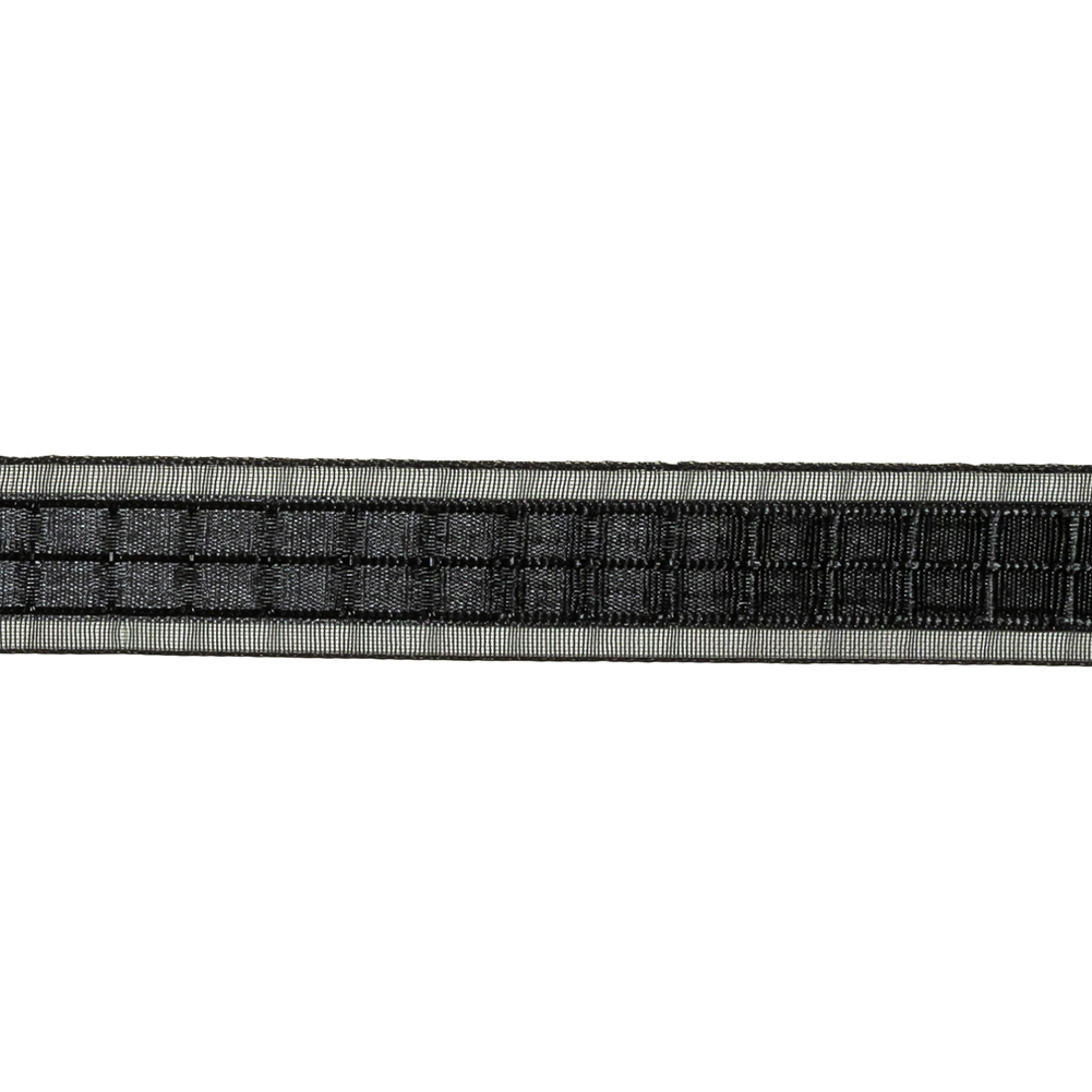 Caviar Windowpane Checks and Sheer Borders Woven Ribbon - 0.625"