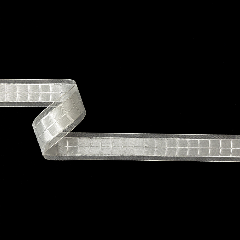 Brilliant White Windowpane Checks and Sheer Borders Woven Ribbon – 1″ Brilliant White Windowpane Checks and Sheer Borders Woven Ribbon – 1″