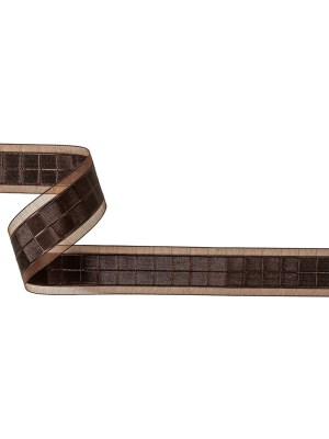 Brown Windowpane Checks and Sheer Borders Woven Ribbon – 1″ Brown Windowpane Checks and Sheer Borders Woven Ribbon – 1″
