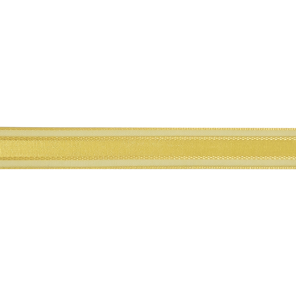 Yellow Woven Ribbon with Sheer Organza Borders - 0.5"