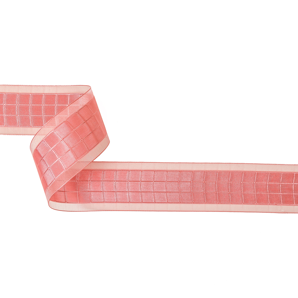 Bubblegum Pink Windowpane Checks and Sheer Borders Woven Ribbon – 1.5″ Bubblegum Pink Windowpane Checks and Sheer Borders Woven Ribbon – 1.5″