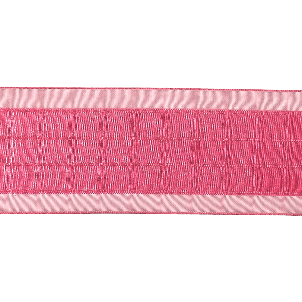 Hot Pink Windowpane Checks and Sheer Borders Woven Ribbon - 1.5"