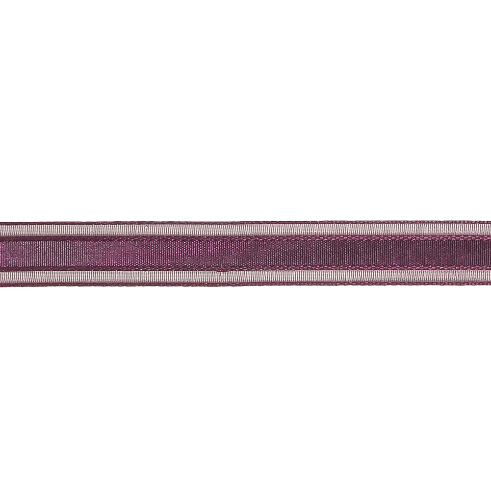 Sunset Purple Woven Ribbon with Sheer Organza Borders - 0.5"