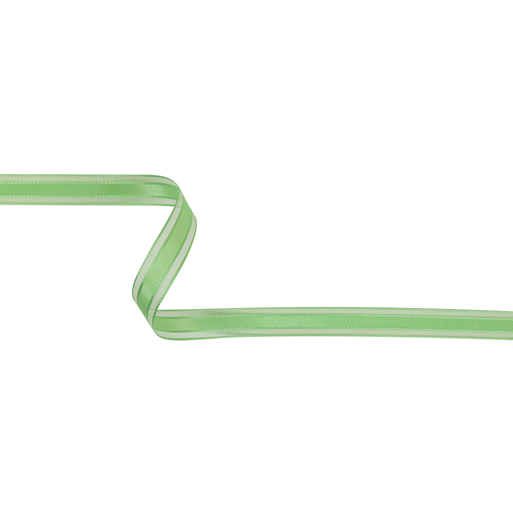 Patina Green Woven Ribbon with Sheer Organza Borders – 0.5″ Patina Green Woven Ribbon with Sheer Organza Borders – 0.5″