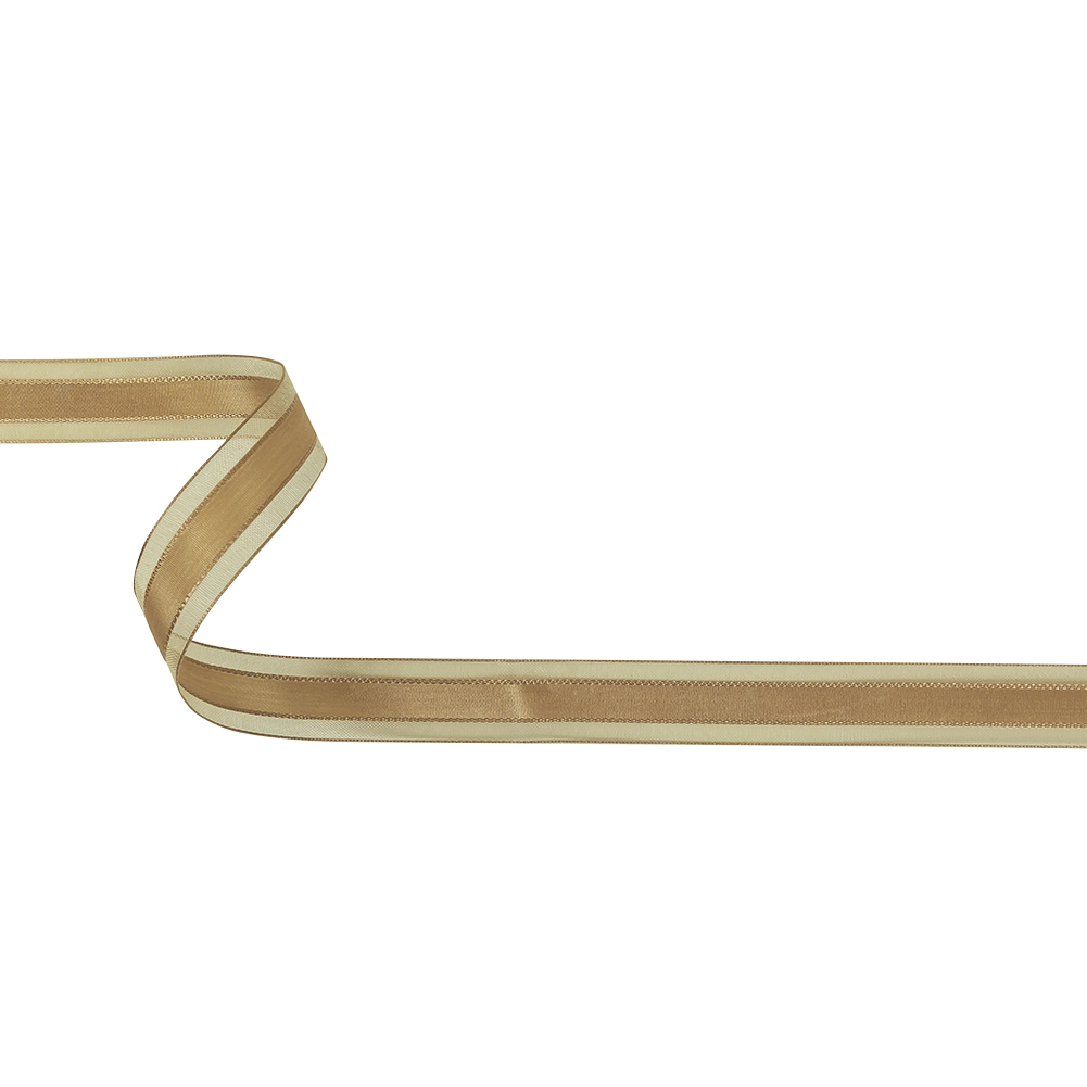 Beige Woven Ribbon with Sheer Organza Borders – 0.75″ Beige Woven Ribbon with Sheer Organza Borders – 0.75″