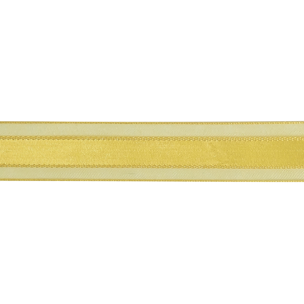 Yellow Woven Ribbon with Sheer Organza Borders - 0.75"