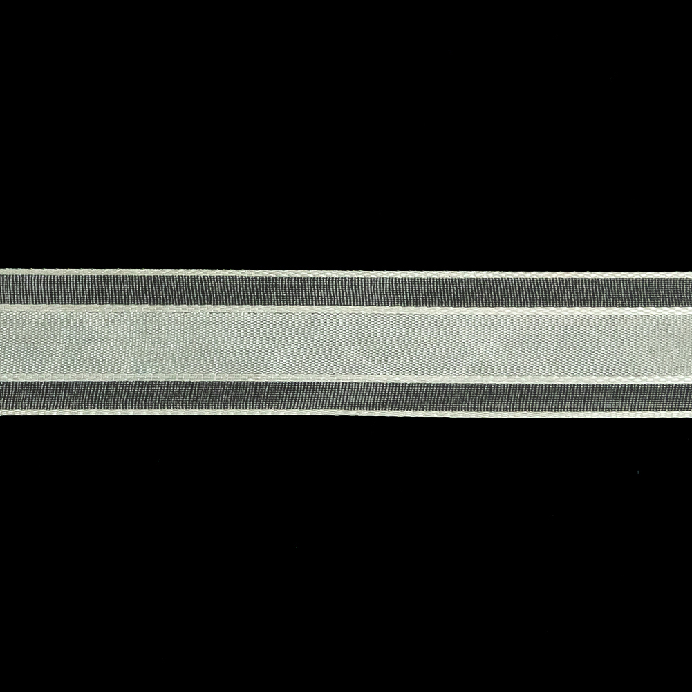 Brilliant White Woven Ribbon with Sheer Organza Borders - 0.75"