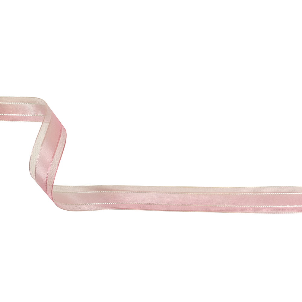 Pink and White Ombre Woven Ribbon with Sheer Organza Borders – 0.75″ Pink and White Ombre Woven Ribbon with Sheer Organza Borders – 0.75″