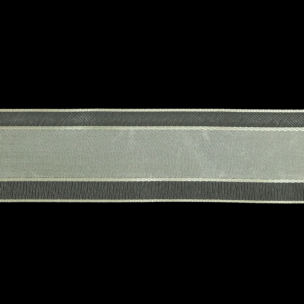 Coconut Milk Woven Ribbon with Sheer Organza Borders - 1"