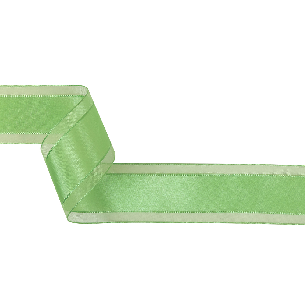 Patina Green Woven Ribbon with Sheer Organza Borders – 1.5″ Patina Green Woven Ribbon with Sheer Organza Borders – 1.5″