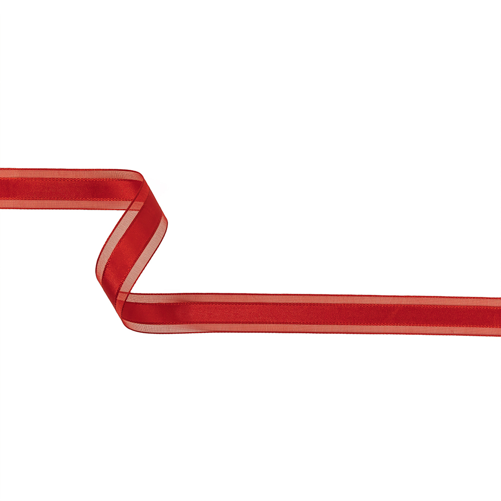 Red Woven Ribbon with Sheer Organza Borders – 0.75″ Red Woven Ribbon with Sheer Organza Borders – 0.75″