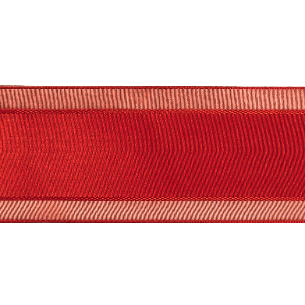 Red Woven Ribbon with Sheer Organza Borders - 1.5"