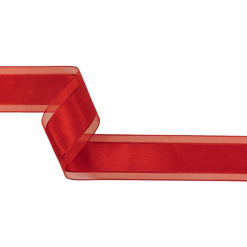Red Woven Ribbon with Sheer Organza Borders – 1.5″ Red Woven Ribbon with Sheer Organza Borders – 1.5″