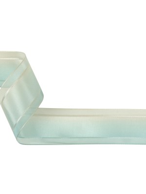 Sky Blue and Star White Ombre Woven Ribbon with Sheer Organza Borders – 1.5″ Sky Blue and Star White Ombre Woven Ribbon with Sheer Organza Borders – 1.5″