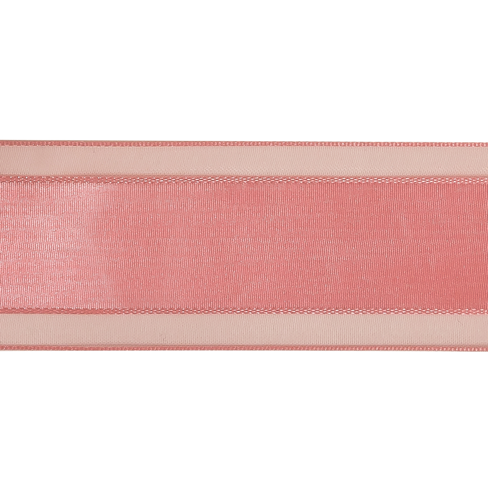 Bubblegum Woven Ribbon with Sheer Organza Borders - 1.5"