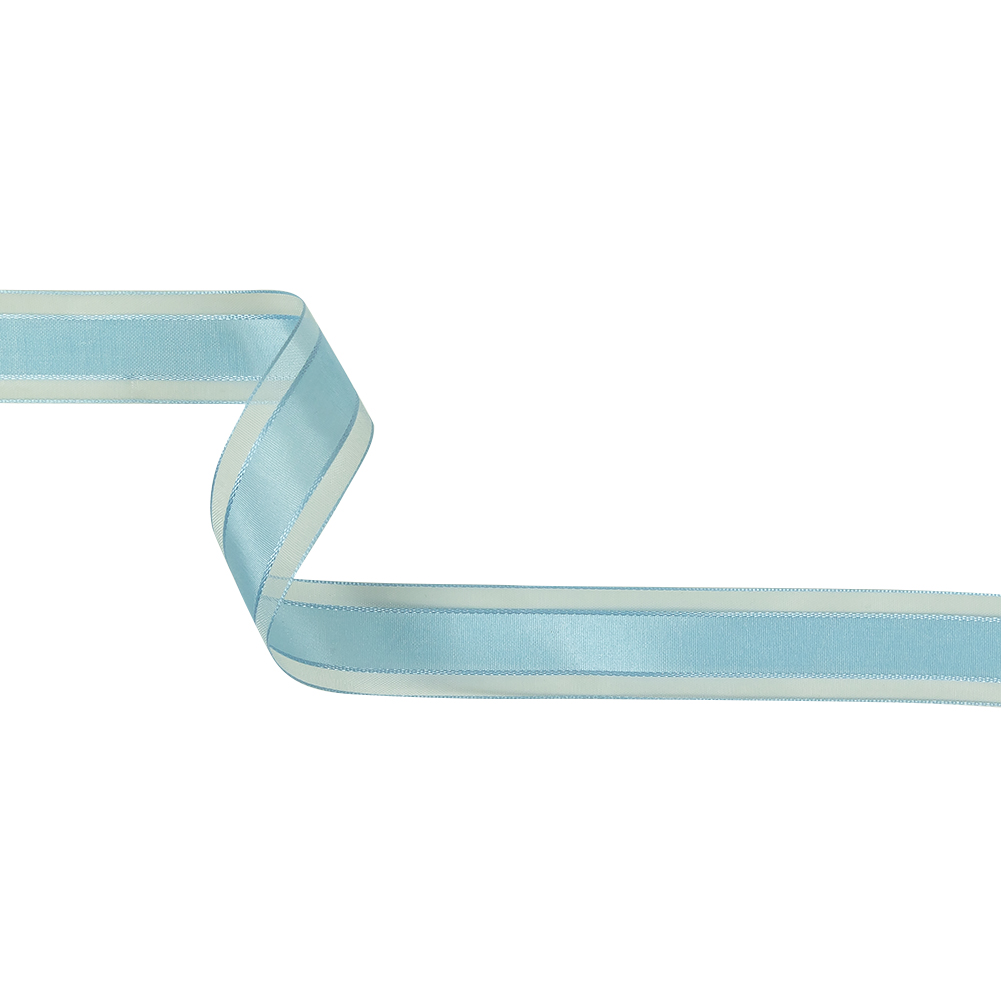 Baby Blue Woven Ribbon with Sheer Organza Borders – 1″ Baby Blue Woven Ribbon with Sheer Organza Borders – 1″