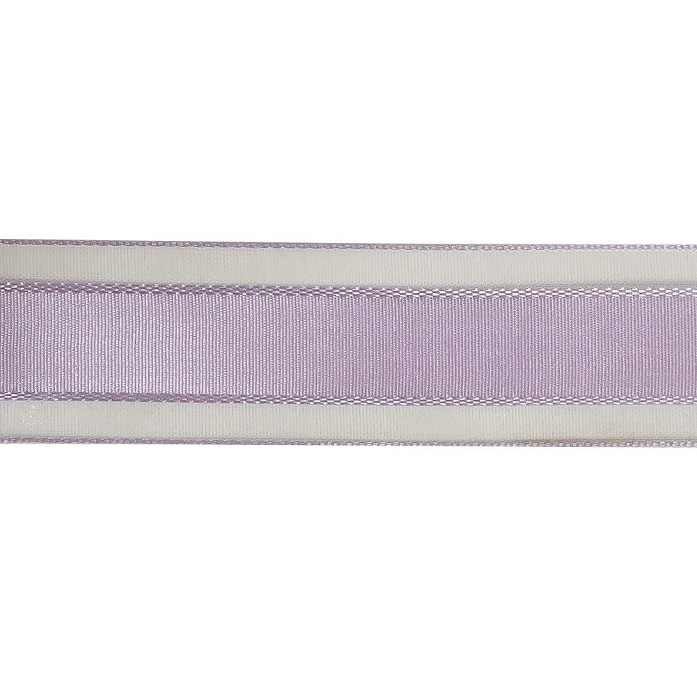Lilac Woven Ribbon with Sheer Organza Borders - 1"