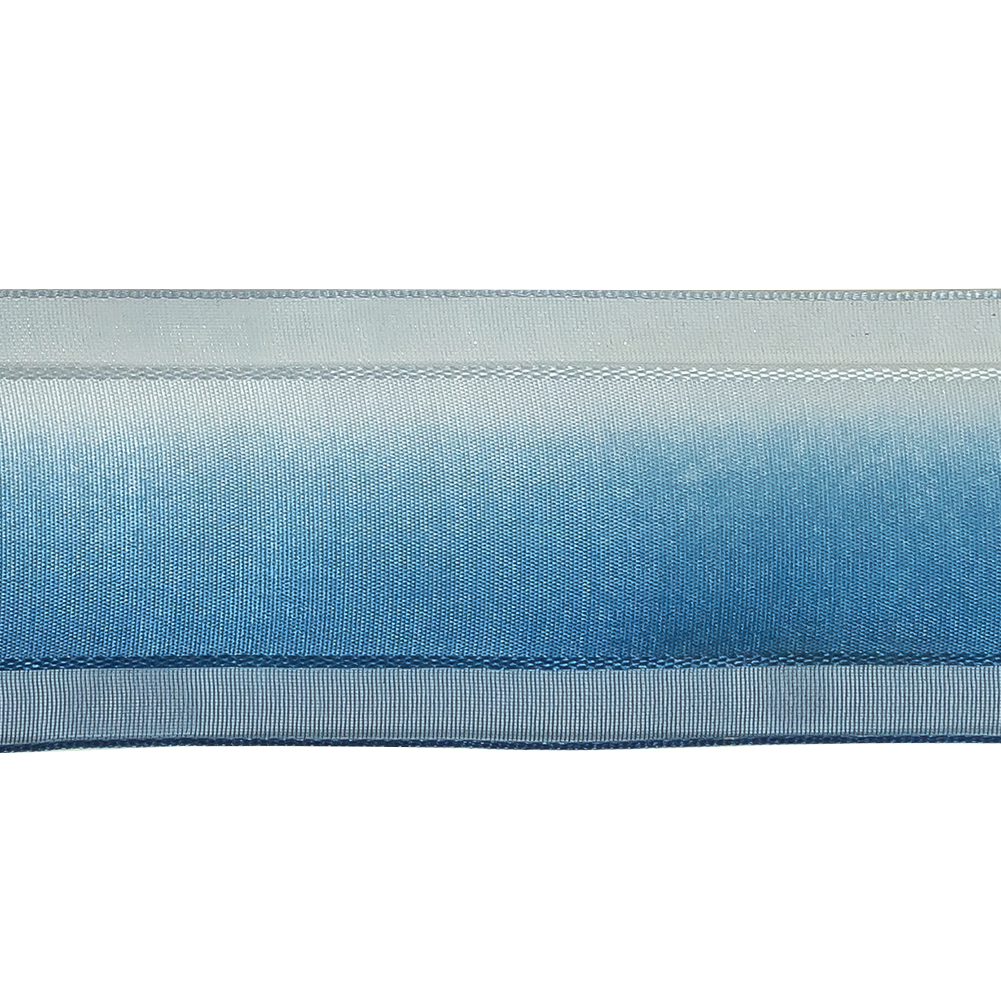 Ultramarine and Light Blue Ombre Woven Ribbon with Sheer Organza Borders - 1.5"