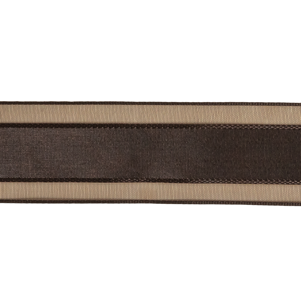 Fudge Woven Ribbon with Sheer Organza Borders - 1"