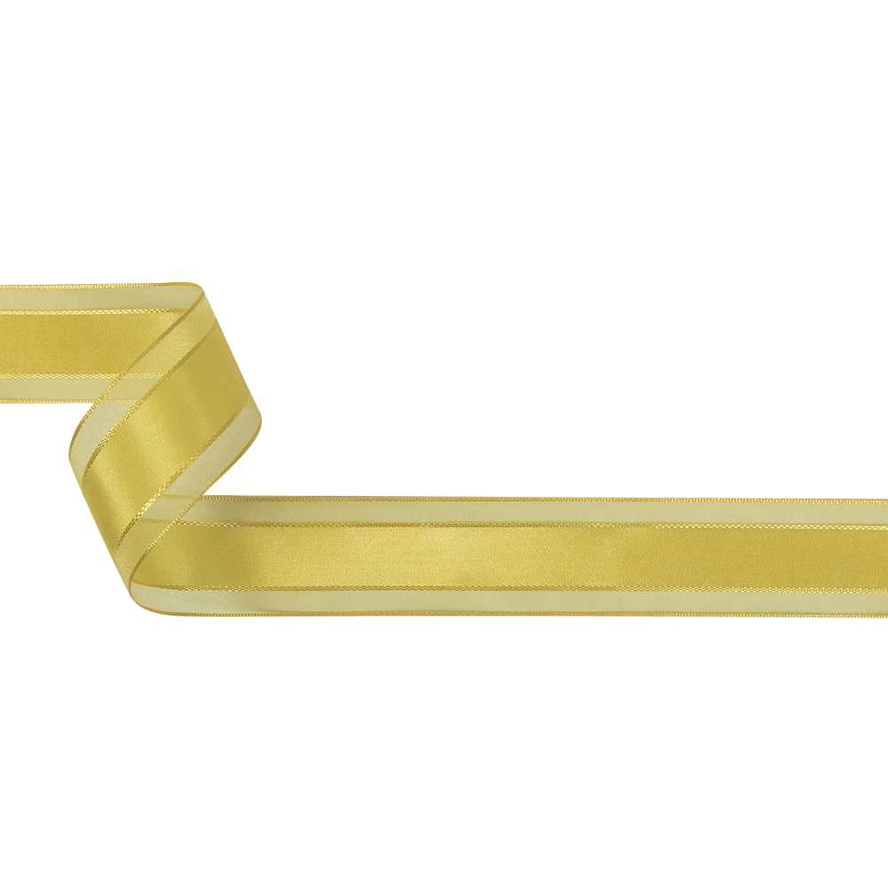 Yellow Woven Ribbon with Sheer Organza Borders – 1″ Yellow Woven Ribbon with Sheer Organza Borders – 1″