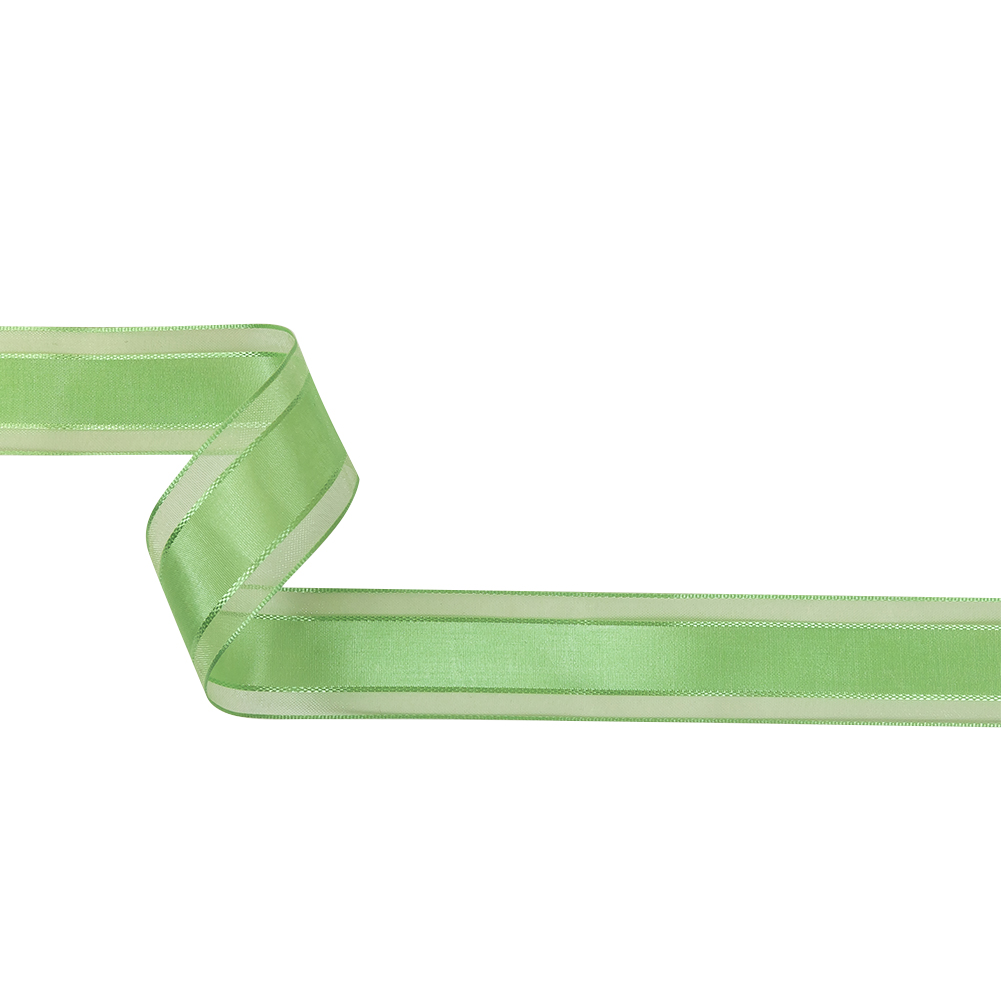 Patina Green Woven Ribbon with Sheer Organza Borders – 1″ Patina Green Woven Ribbon with Sheer Organza Borders – 1″