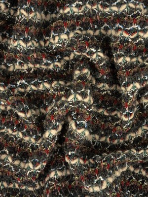 Mushroom, Phantom and Red Textural Stripes Chunky Wool Knit Mushroom, Phantom and Red Textural Stripes Chunky Wool Knit