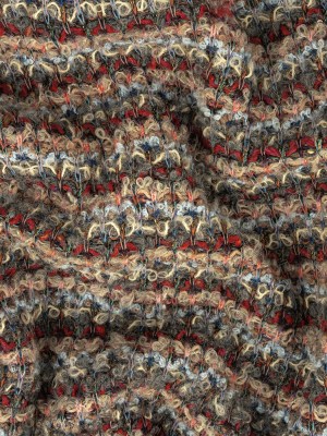 Red, Coral and Gray Striped Boucle Wool Knit with Clear Baby Sequins Red, Coral and Gray Striped Boucle Wool Knit with Clear Baby Sequins