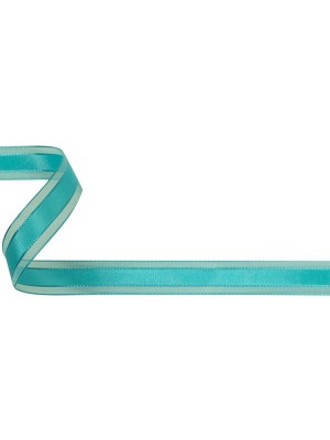Turquoise Woven Ribbon with Sheer Organza Borders – 0.75″ Turquoise Woven Ribbon with Sheer Organza Borders – 0.75″