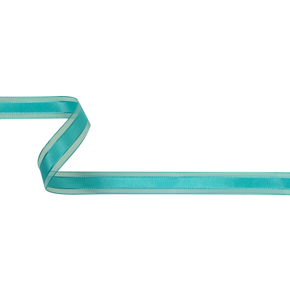 Turquoise Woven Ribbon with Sheer Organza Borders – 0.75″ Turquoise Woven Ribbon with Sheer Organza Borders – 0.75″