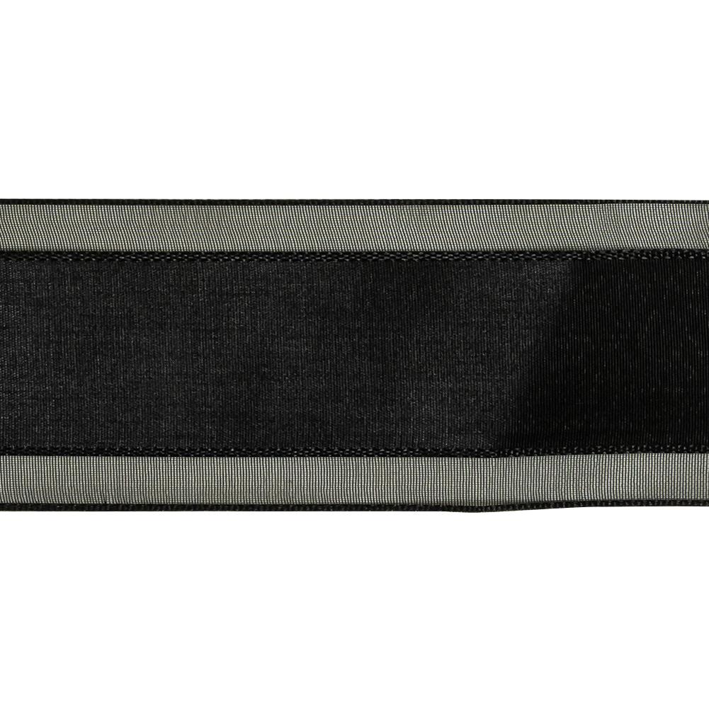Black Woven Ribbon with Sheer Organza Borders - 1.5"