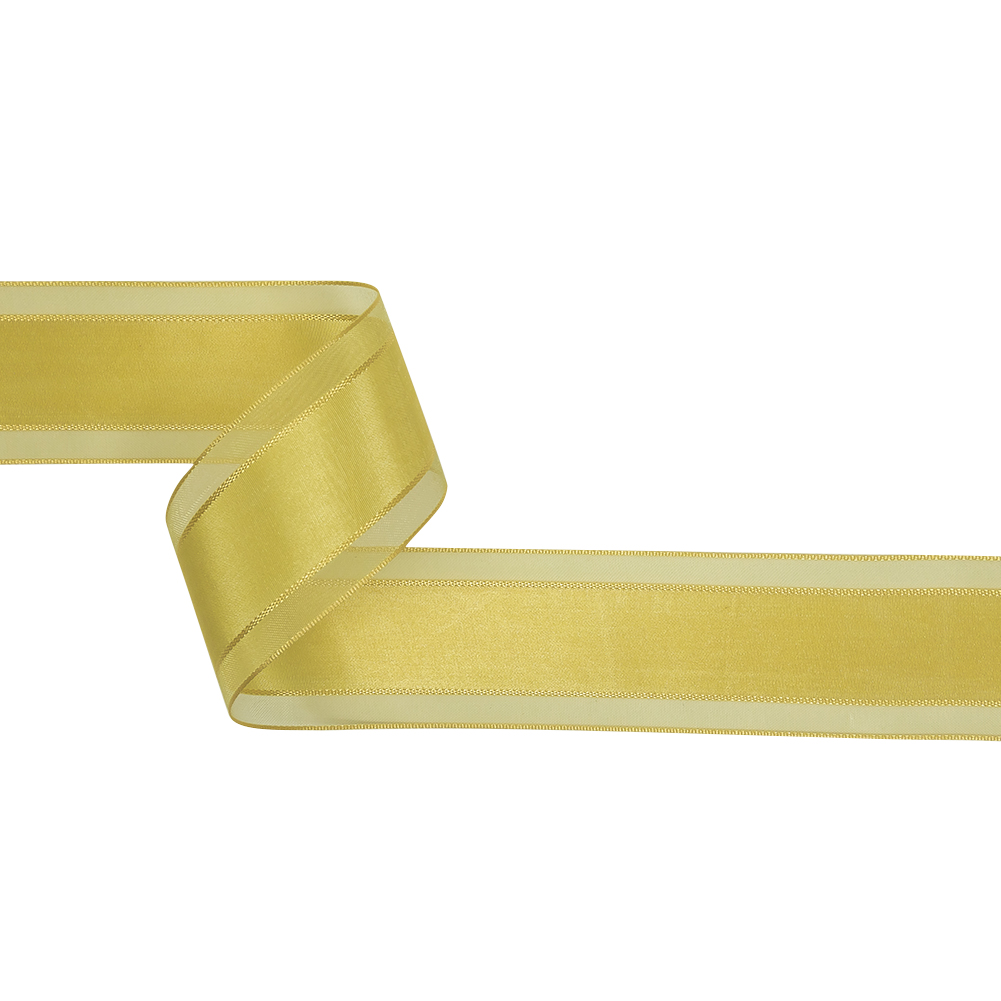 Yellow Woven Ribbon with Sheer Organza Borders – 1.5″ Yellow Woven Ribbon with Sheer Organza Borders – 1.5″