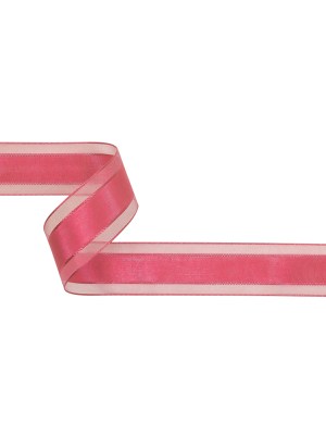 Pink Carnation Woven Ribbon with Sheer Organza Borders – 1″ Pink Carnation Woven Ribbon with Sheer Organza Borders – 1″