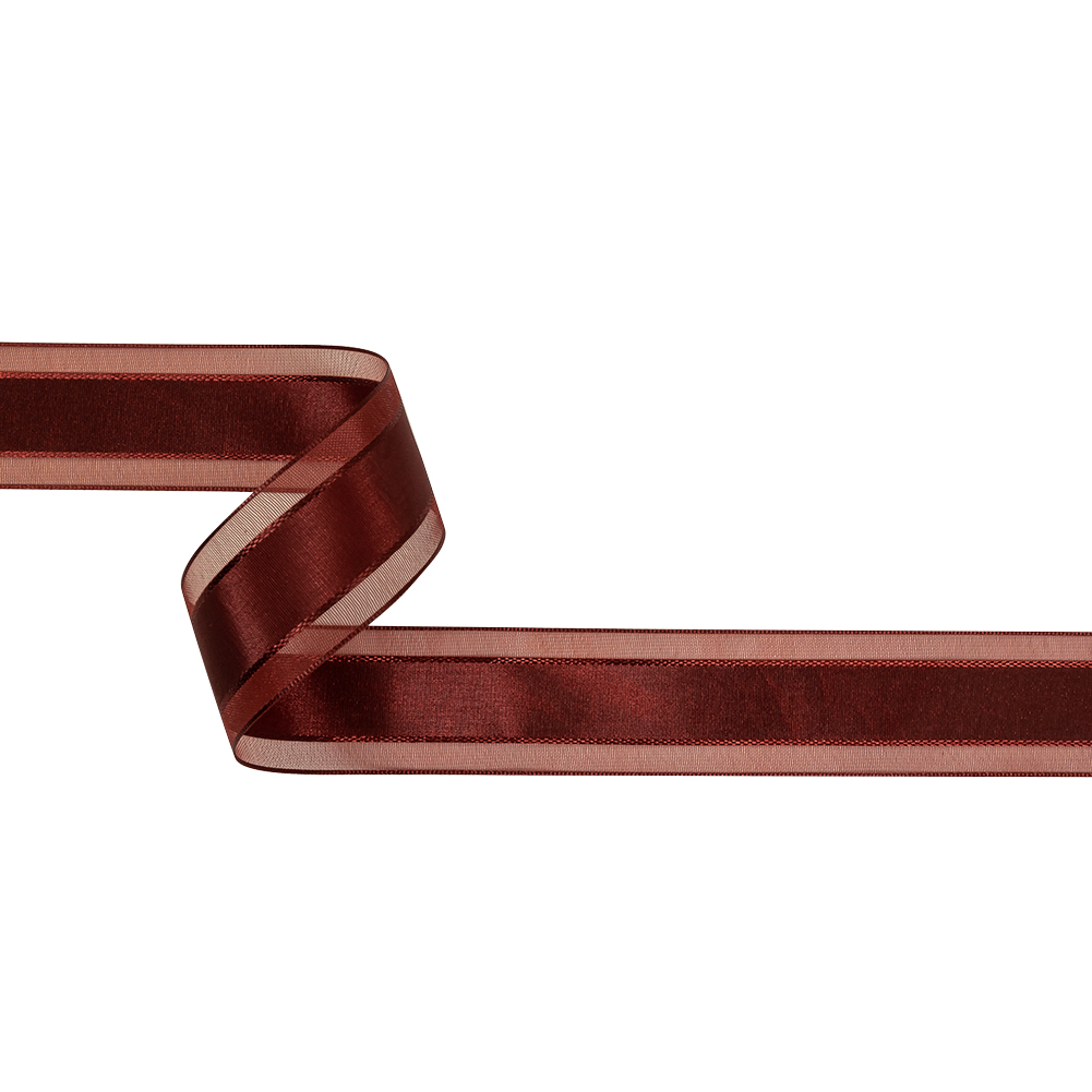 Wine Woven Ribbon with Sheer Organza Borders – 1″ Wine Woven Ribbon with Sheer Organza Borders – 1″