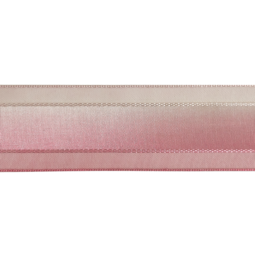 Pink and White Ombre Woven Ribbon with Sheer Organza Borders - 1"