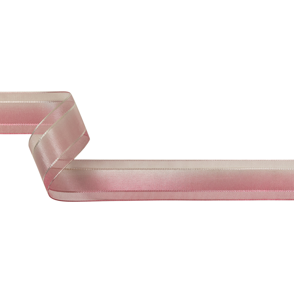 Pink and White Ombre Woven Ribbon with Sheer Organza Borders – 1″ Pink and White Ombre Woven Ribbon with Sheer Organza Borders – 1″