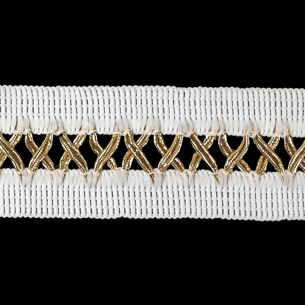 Cloud Dancer and Metallic Gold Criss Cross Lacing Braided Trim - 1.5"