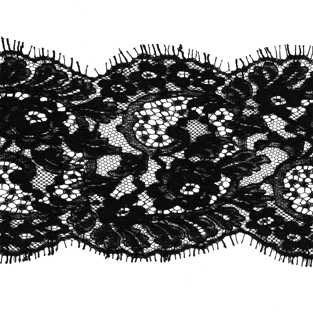 Black Floral Scalloped Corded Lace Trim with Eyelash Fringe – 4yds x 5.75″ Black Floral Scalloped Corded Lace Trim with Eyelash Fringe – 4yds x 5.75″