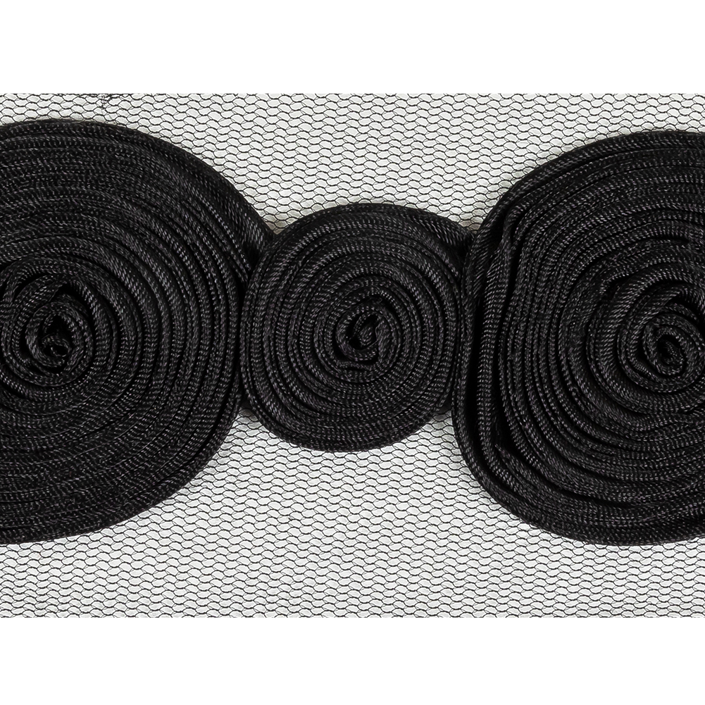 Black Tight Spiral Fabric Roses Trim on Mesh - 2"