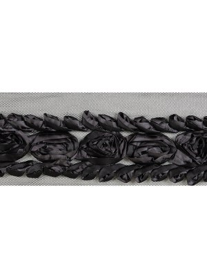 Shimmering Charcoal and Black Roses and Loops Fabric Embroidered Trim on Mesh – 1.875″ Shimmering Charcoal and Black Roses and Loops Fabric Embroidered Trim on Mesh – 1.875″