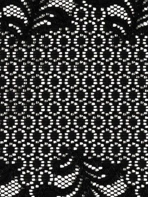 Black Circles and Leaves Stretch Lace Trim with Scalloped Edges – 9.5″ Black Circles and Leaves Stretch Lace Trim with Scalloped Edges – 9.5″